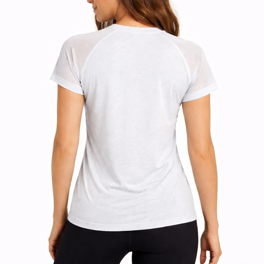 Athleta Mesh Shoulder Active Tee Gray White Workout Top Small - Picture 2 of 14